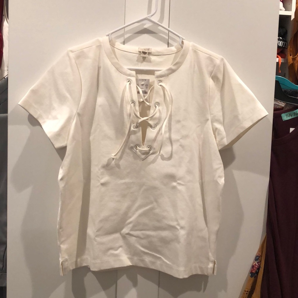 🆕 JCrew White Criss Cross Tie Blouse